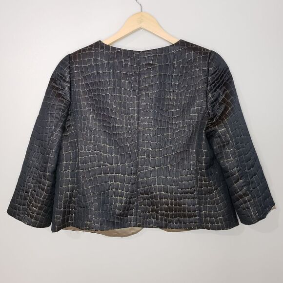 Armani Collezioni Size 12 Black Gold Quilted Print Cropped Spring Fall Jacket - Picture 5 of 13
